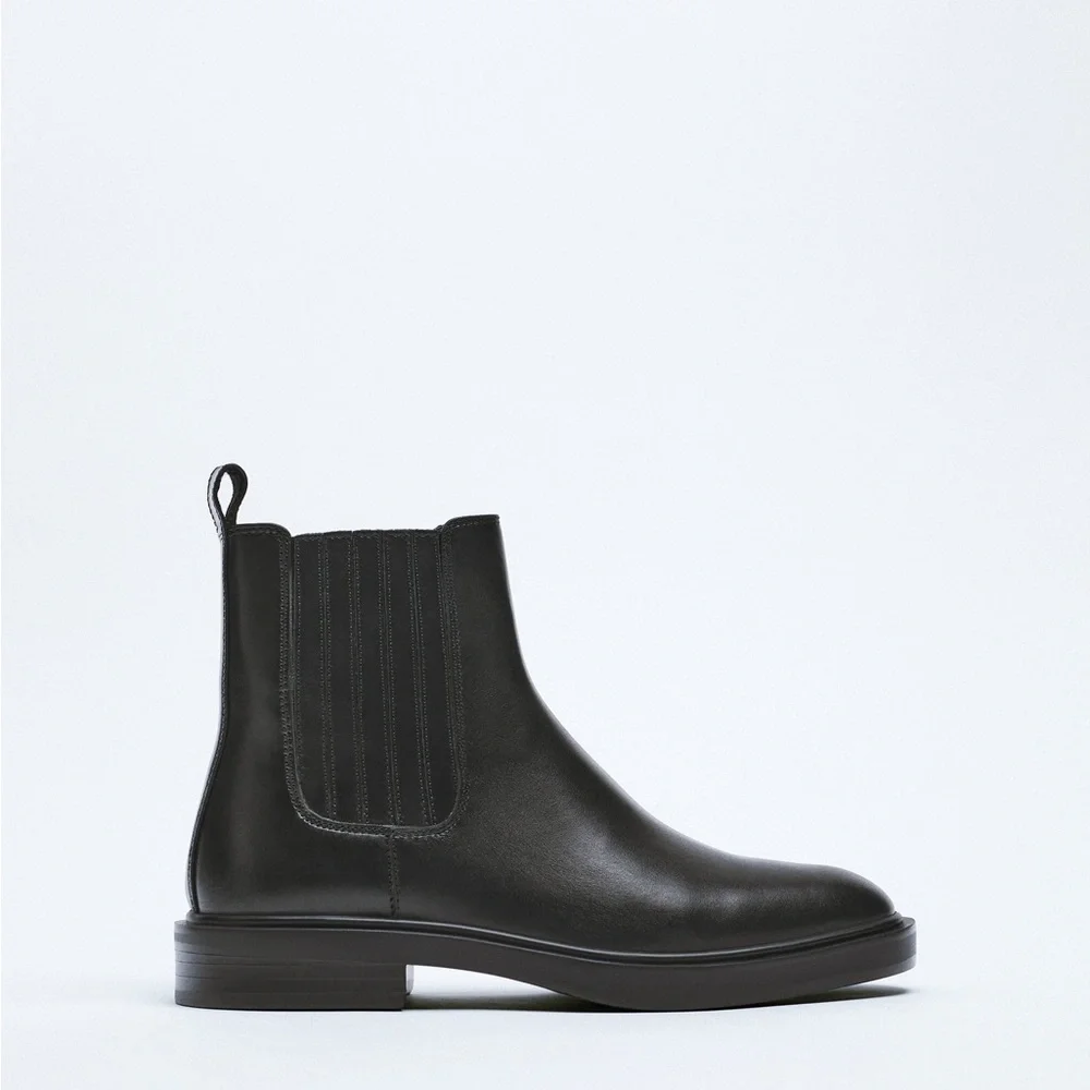 ZARA Leather Low Heel Ankle Boots - Picture 2 of 8